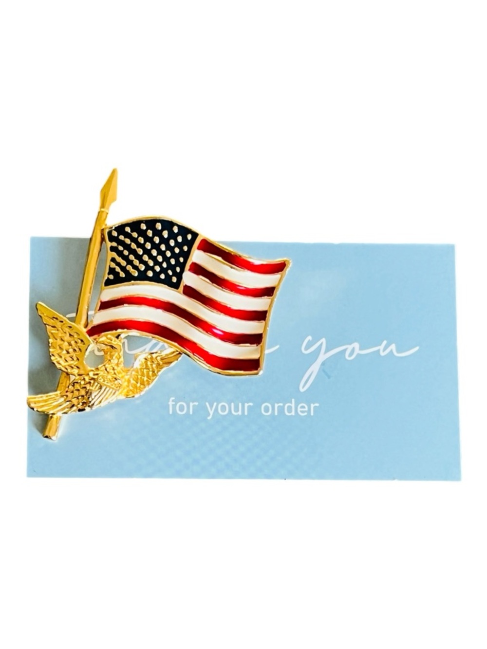 Vintage Gold Tone Eagle & American Flag Enamel Pin – Classic Americana - Picture 3 of 3